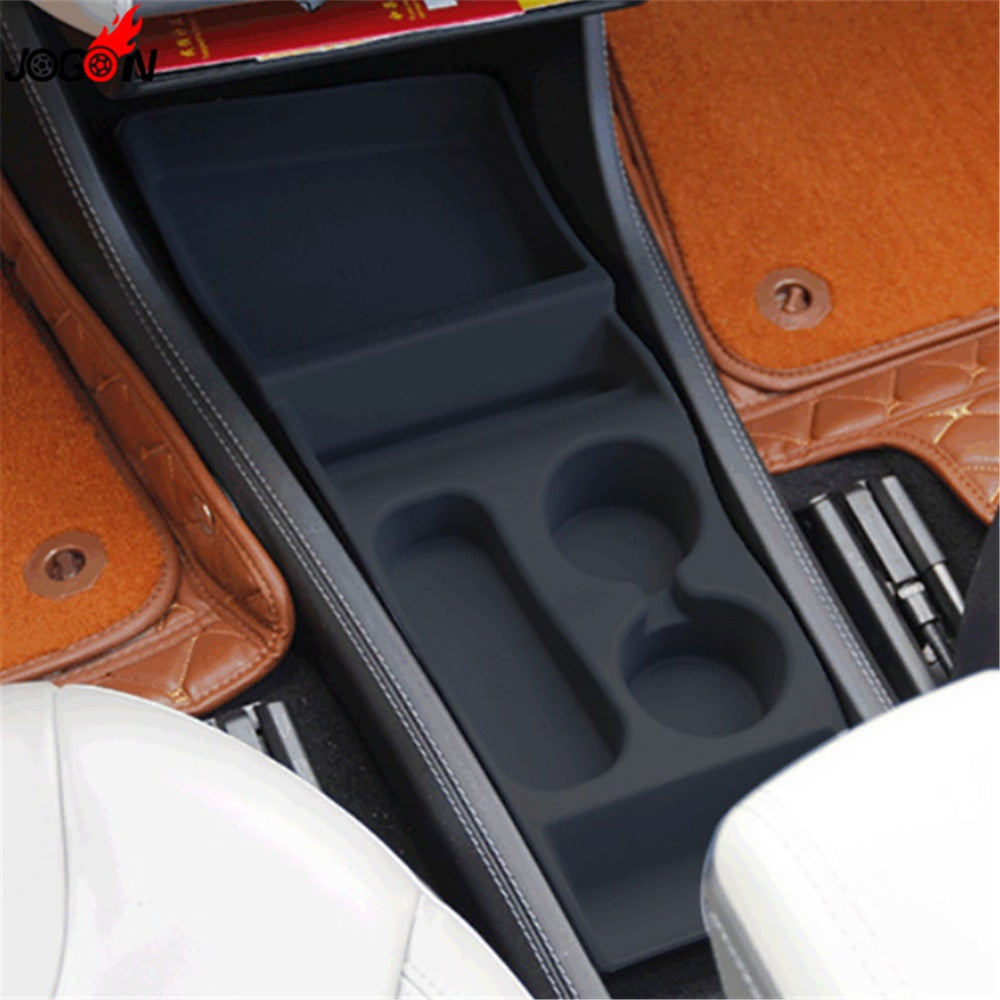 Rubber Interior Central Center Console Armrest Panel Box Container Storage Organizer For Tesla Model S Model X 2016 2017 2018